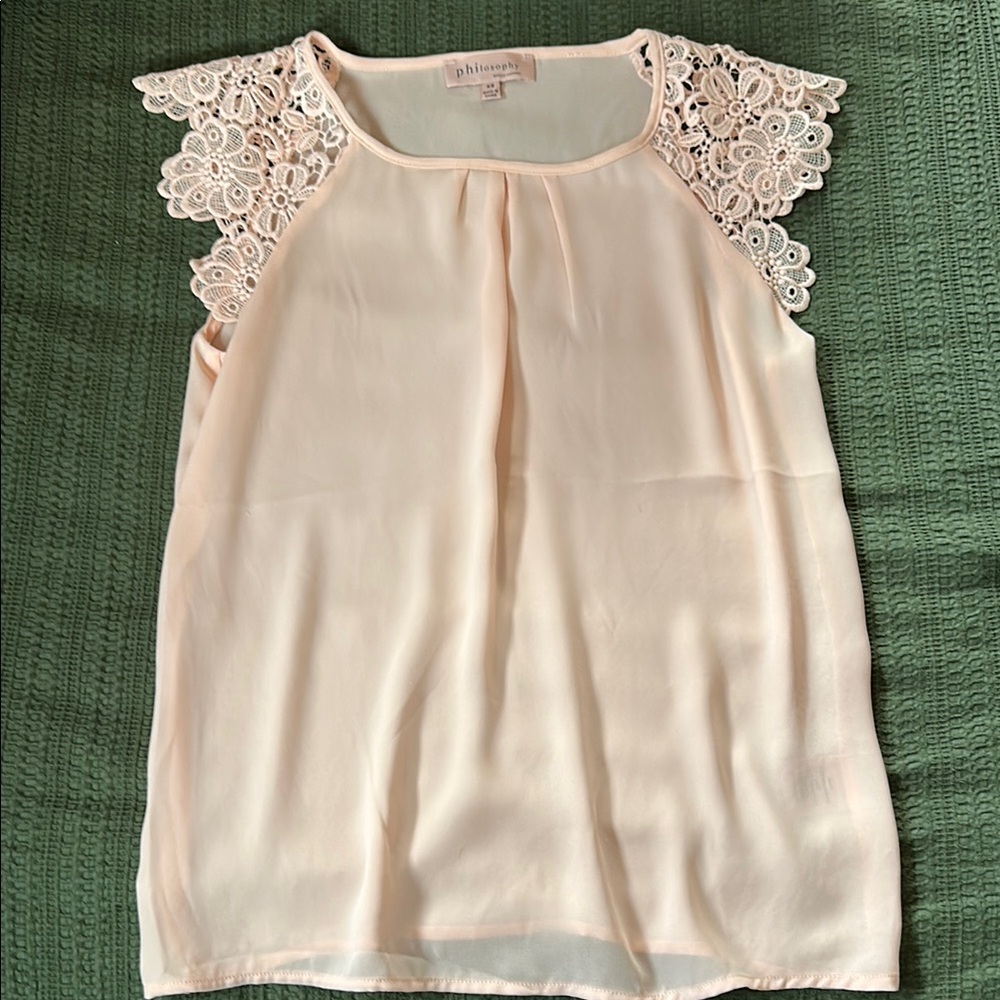 Philosophy Ruffled Blouse with Lace Sleeves, XS